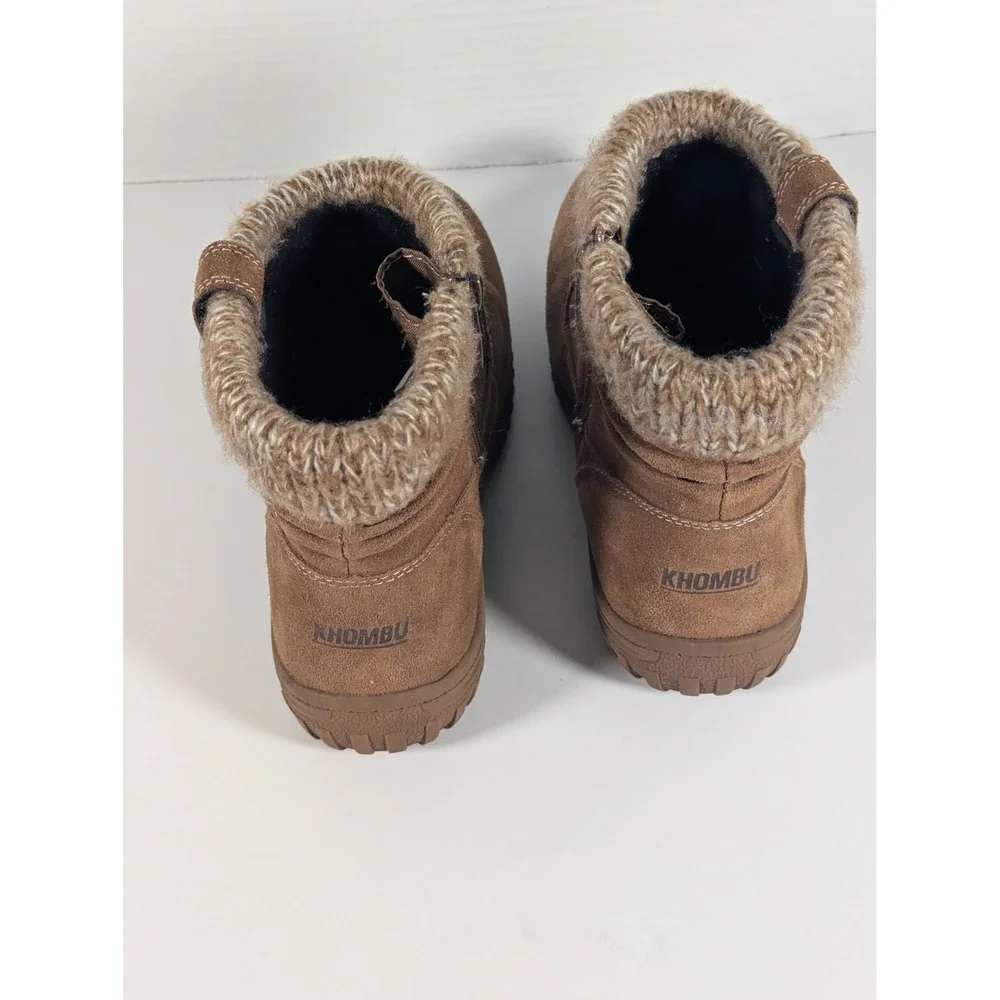 Khombu Laura Womens Brown Suede Knit Collar Winter Ankle Boots Size 9M 1412962